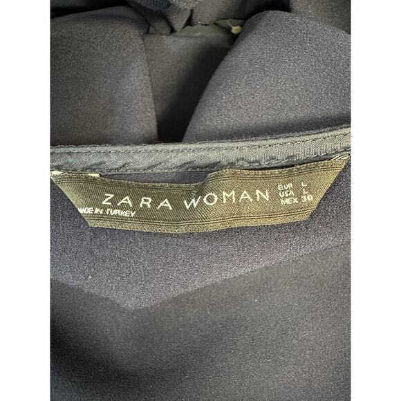 Zara Woman Navy Sleeveless Fit & Flare Dress Bow Back Detail Size L - Picture 8 of 8